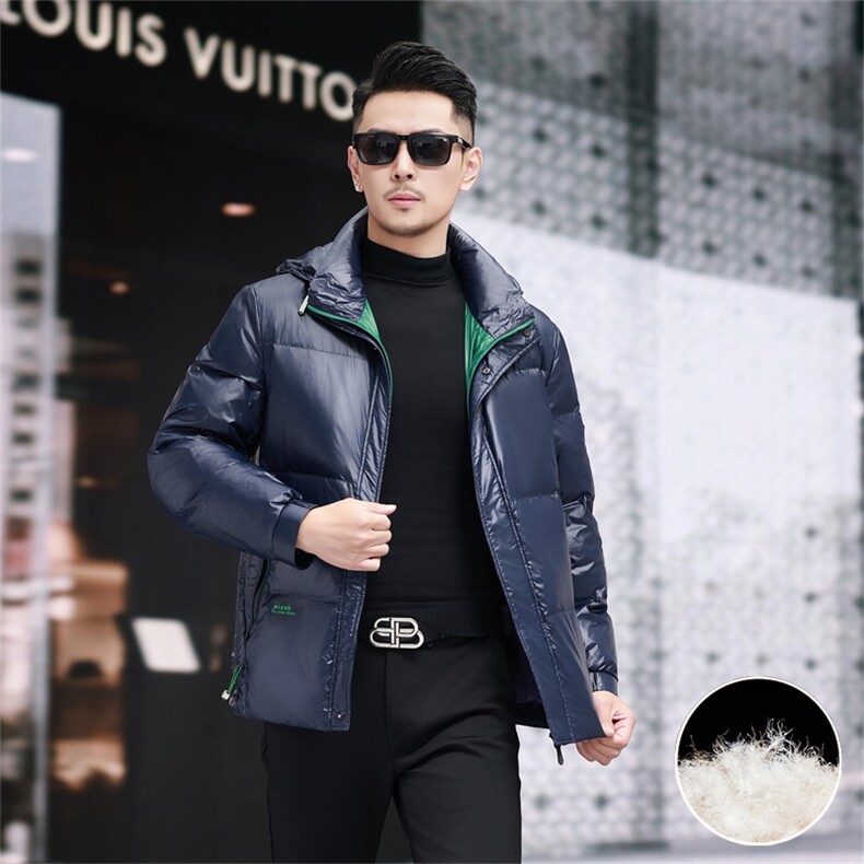 新款防水90绒黑金羽绒服外套男士秋冬季时尚休闲拆卸帽羽绒服大衣图片