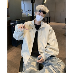 2024新款小众设计感美式短款机车皮衣夹克宽松潮现货 W8355-P70图片