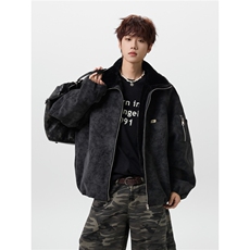 美式pu皮加绒翻领棉服外套男冬季加厚机车棉衣潮牌高级感保暖棉袄，男装皮衣，星座715-4