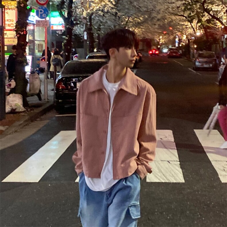 816B-JK111-P105 春季韩版男士短款翻领宽松夹克休闲拉链外套韩图片