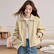 现货复古机车风翻领短款皮衣女宽松显瘦百搭小个子皮夹克外套，女装皮衣，韩蔻秀