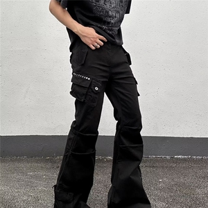 2026美式高街口袋褶皱微喇男女cleanfit宽松牛仔裤K71576-P58网图图片