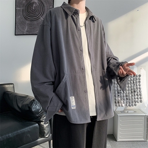 秋装 港风复古灯芯绒长袖衬衫宽松工装衬衣男女外套潮 H221/P45图片