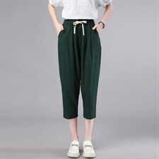 2024夏季薄款九分裤子冰丝女休闲裤黑色小个子宽松大码萝卜裤显瘦，女装大码女装，奕阳依阁