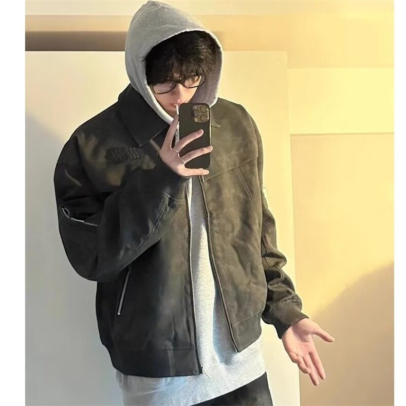 扎染皮衣外套男美式复古高街水洗上衣春秋款潮牌痞帅炸街夹克,男装夹克,星座410-7