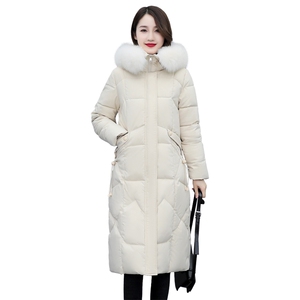 羽绒棉衣棉服女街头通勤刺绣纯色长款加厚棉袄修身型2021年冬新款图片
