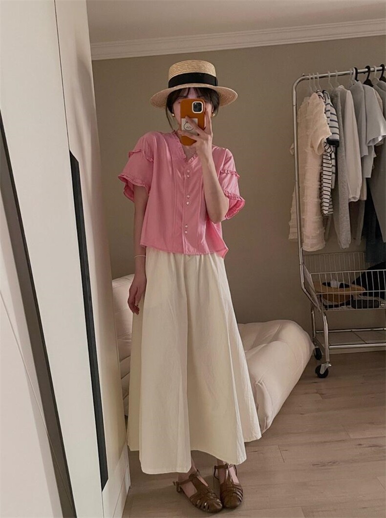 夏季新款现货，木耳边小衫，其它，单井 Single Well