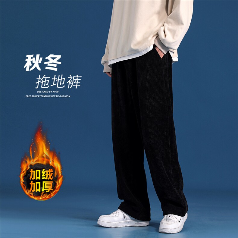 秋冬棉绒休闲男港风情侣灯芯绒裤运动裤A068-QBK61-TP40加绒50，女装休闲裤，电商A068