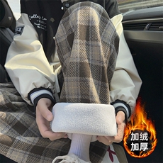 潮流宽松休闲裤小香风格子宽松复古加绒阔腿裤A161-CK003，男装休闲裤，电商A161