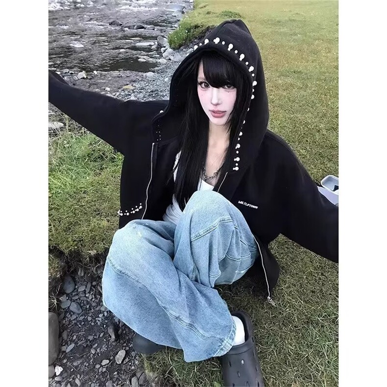 J609-P49文艺慵懒原宿潮流简约时尚新款流行气质长袖连帽卫衣,男装卫衣,电商B323A