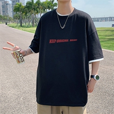 JT55071-P25假两件短袖t恤男大码胖子半袖体恤半截袖港风，男装T恤，电商A040