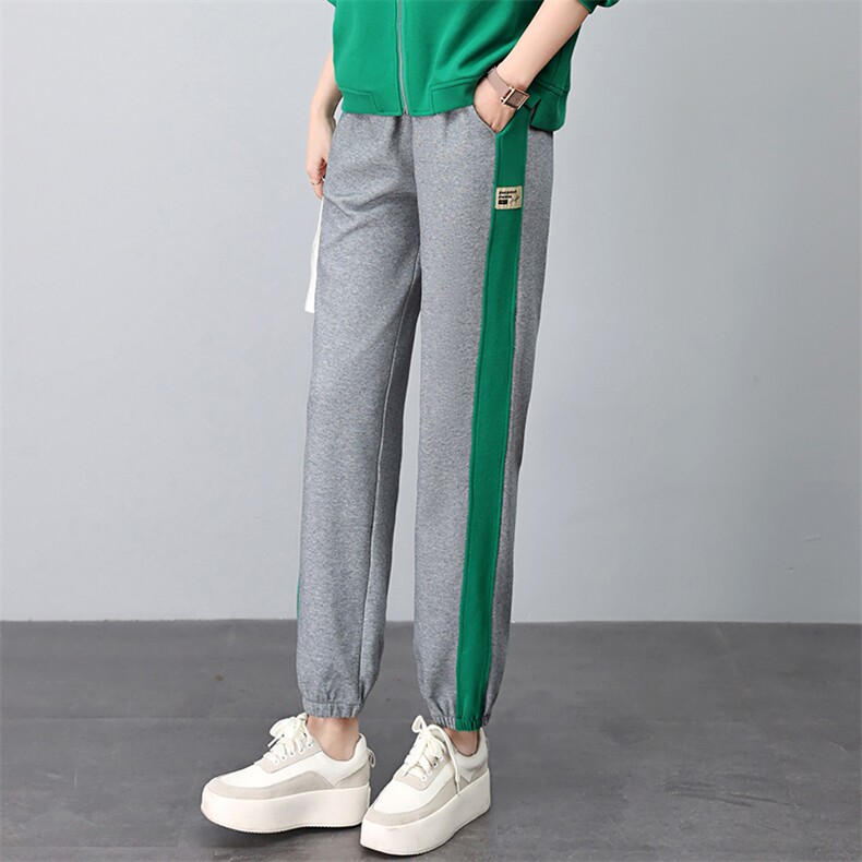 时尚拼色高腰显瘦休闲裤女宽松百搭运动裤春秋新款韩版潮,女装休闲裤,依恋蒂丝