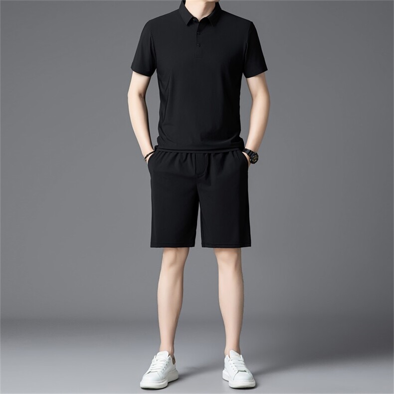 高端休闲运动套装男士夏季冰丝新款薄凉感短袖短裤俩件套百搭潮，男装牛仔裤，电商B212（原钱塘6029）