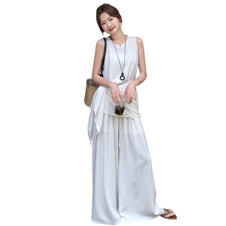 套装女新款流行无袖上衣阔腿裤巨好看的夏装三件套,女装套装/套裙,秀美人生