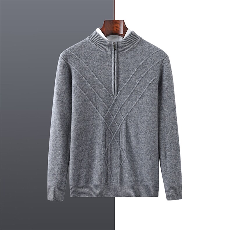 2025年秋季新款百搭男士半高拉链提花长袖羊毛衫，男装羊毛衫，牧绒家园高端店