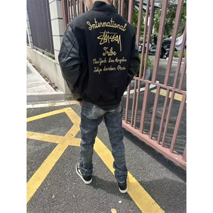 夹棉 街头嘻哈字母刺绣棒球服外套男女短款上衣潮W6913-P108图片