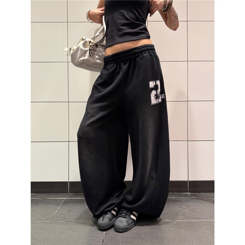 美式复古渐变蓝阔腿抽绳卫裤男女垂感拖地休闲运动裤潮K6616-P43，男装休闲裤，星座412-3