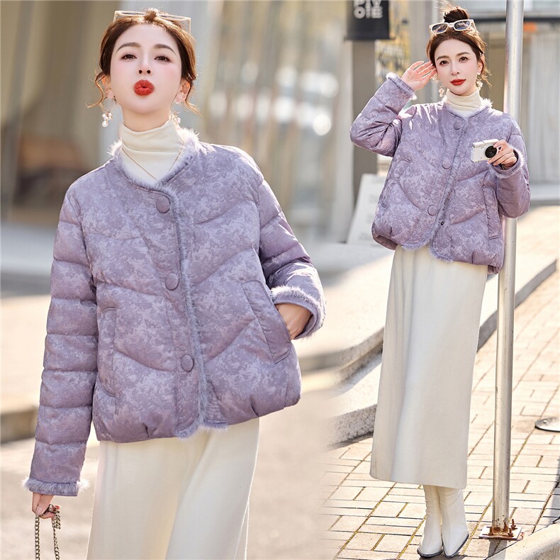 新中式提花真水貂毛红色短款羽绒服女2025年冬季新款外套90白鸭绒,女装羽绒服,润尚靓点