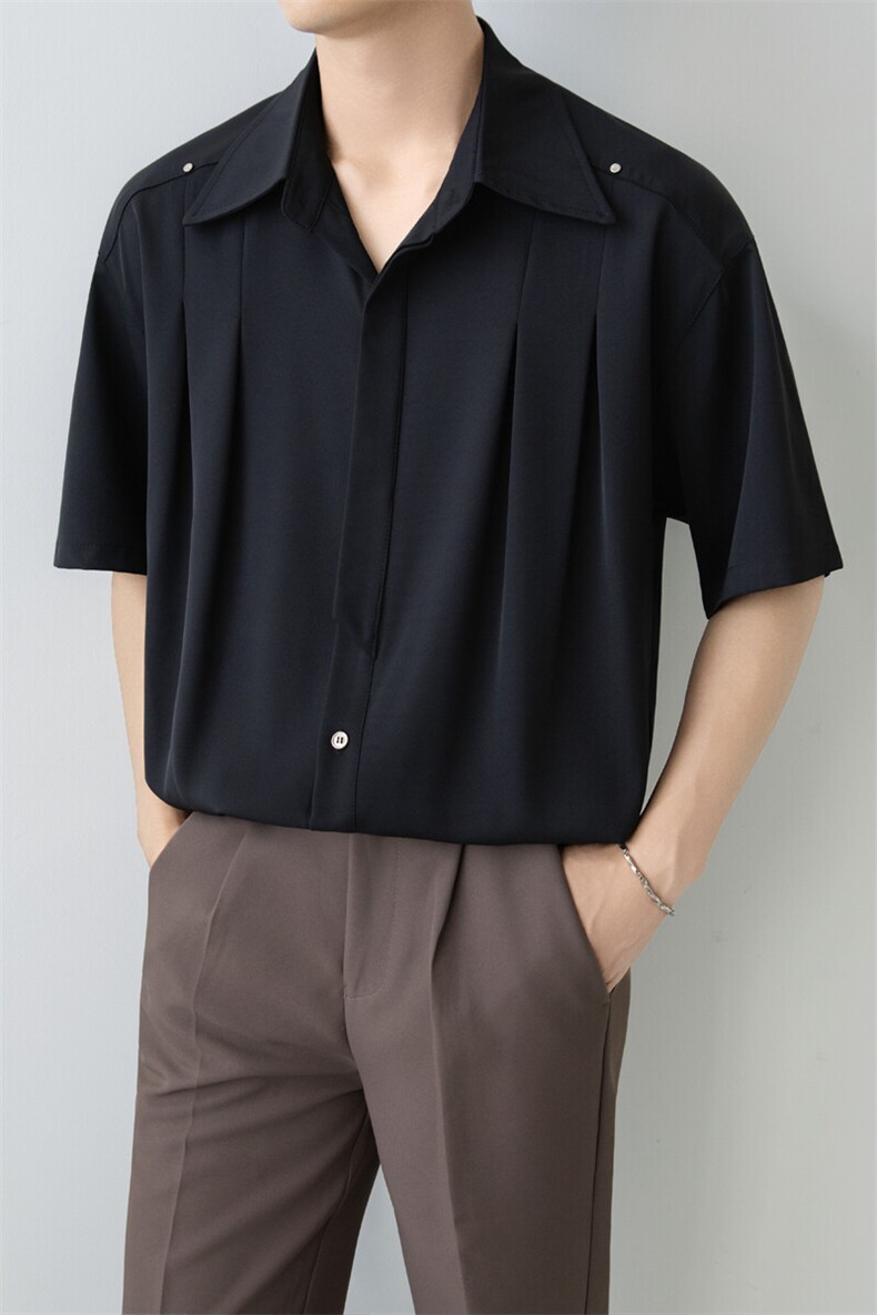 小伙立领纯色衬衫男休闲宽松风刺绣衬衣轻熟风A236-82573-P55,男装衬衫,电商A236