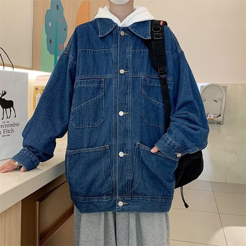 复古深蓝牛仔外套男宽松韩版春秋潮牌ins夹克牛仔衣秋装GW102P65,男装夹克,星座1116-2