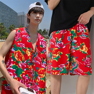 TZ02东北大花民族风风马甲短裤套装大码抖音网红同款汉服男女图片