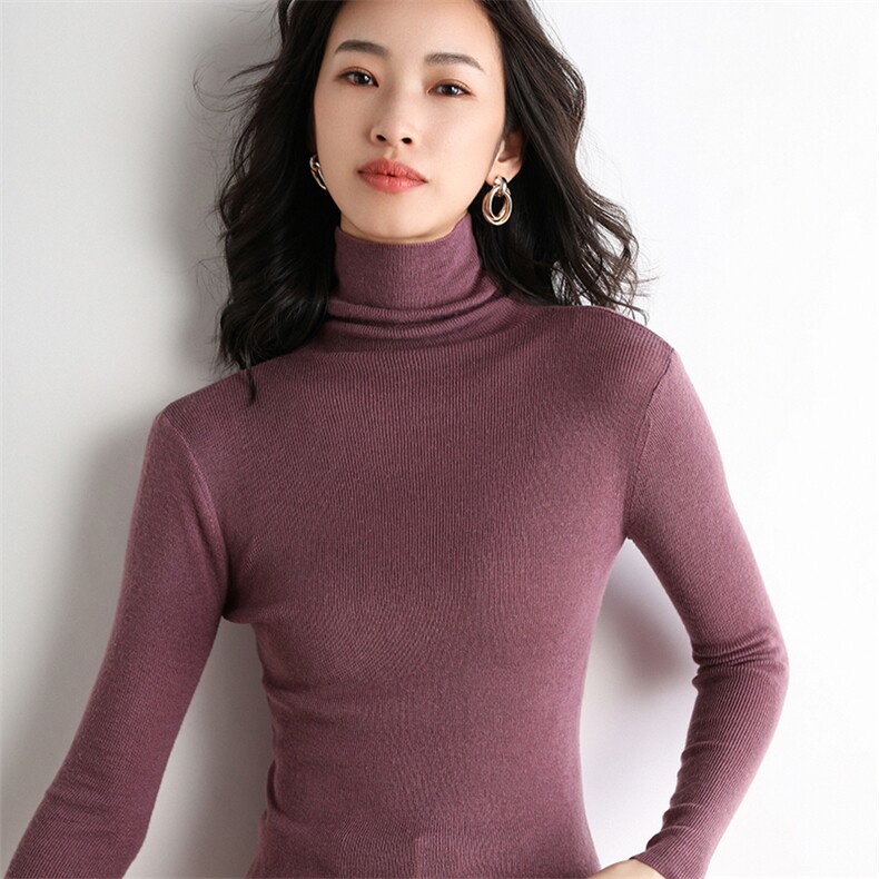 修身纯色高领毛衣女2024秋季新款时尚长袖针织衫,针织衫/毛衣,佳绒包芯纱店