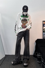 B221美式ins高街暗黑重工艺宽松微喇牛仔裤LK23128-P60控78，男装牛仔裤，电商B221