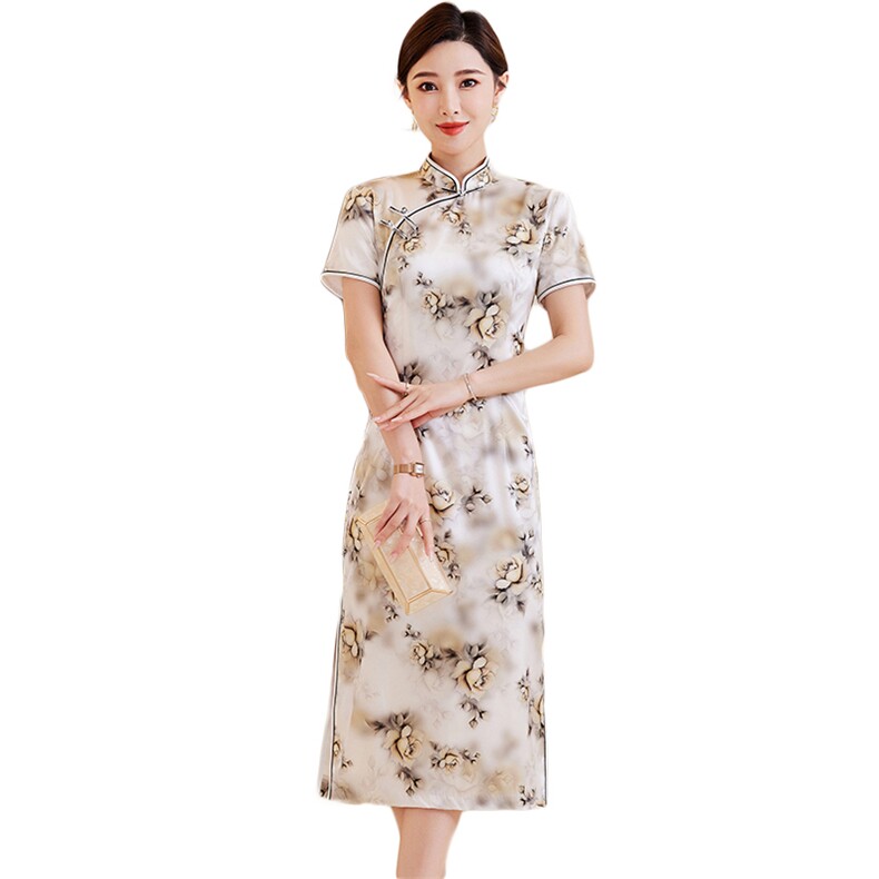 2024夏季新款高奢时尚盘扣中长款专柜品质真丝旗袍日常连衣裙,女装汉服/婚纱/旗袍/礼服,媚琳依坊