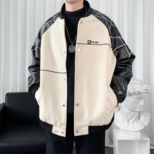 精品秋冬装飞行棒球服男女夹克毛呢拼皮刺绣轻熟JK1701-P115爆景C图片