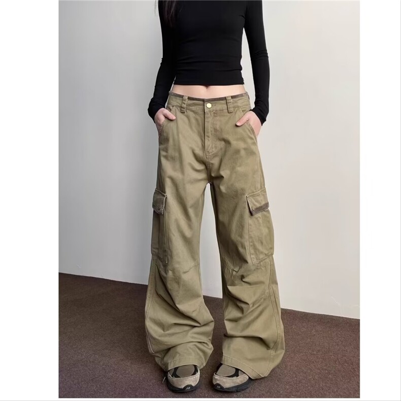 美式高街复古口袋褶皱工装裤男女新款街头宽松直筒裤子K6099-P64,男装工装外套,星座412-1