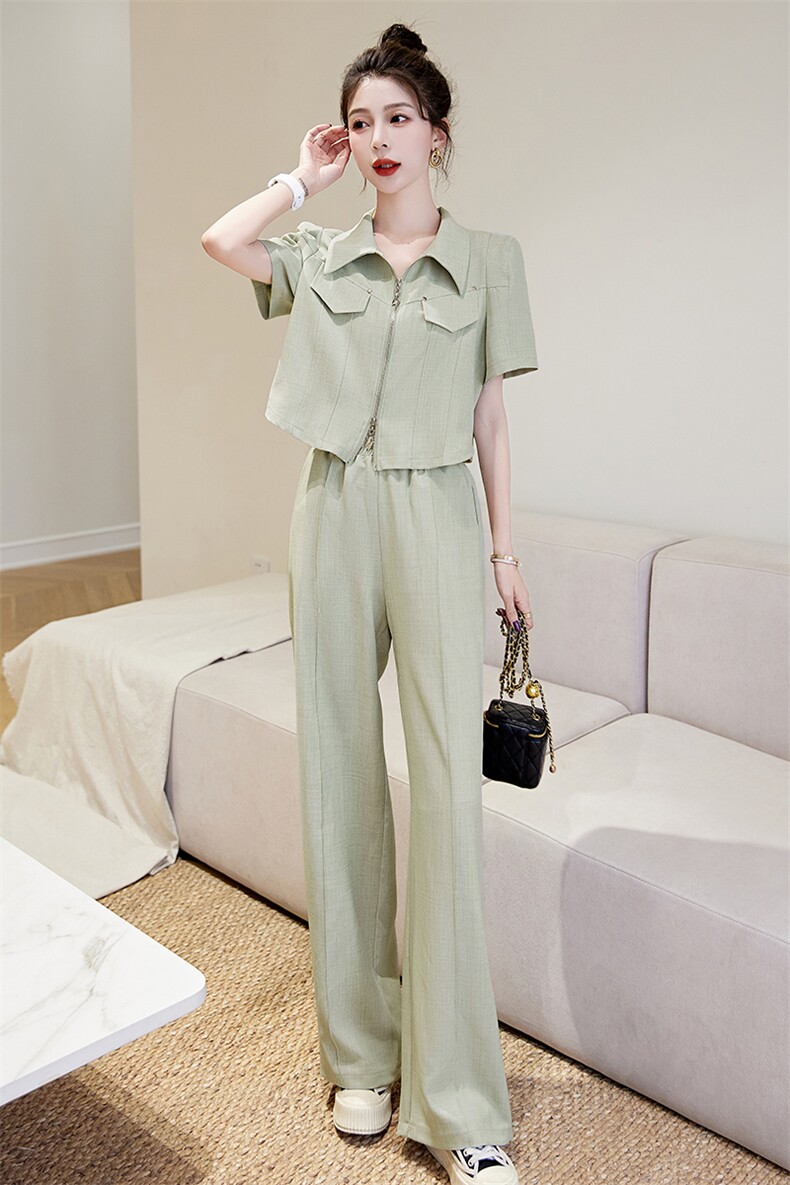 夏季时尚休闲套装女2023新款高级感气质减龄短袖衬衫阔腿裤两件套,女装套装/套裙,艾仟回(原伊仟回)