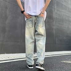 高街vibe风直筒割破洞牛仔长裤hiphop男女休闲裤N09046-P45，男装牛仔裤，星座308B-1
