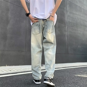 高街vibe风直筒割破洞牛仔长裤hiphop男女休闲裤N09046-P45图片