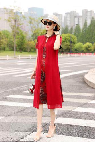 假两件真丝缎连衣裙，女装连衣裙，澳洛菲