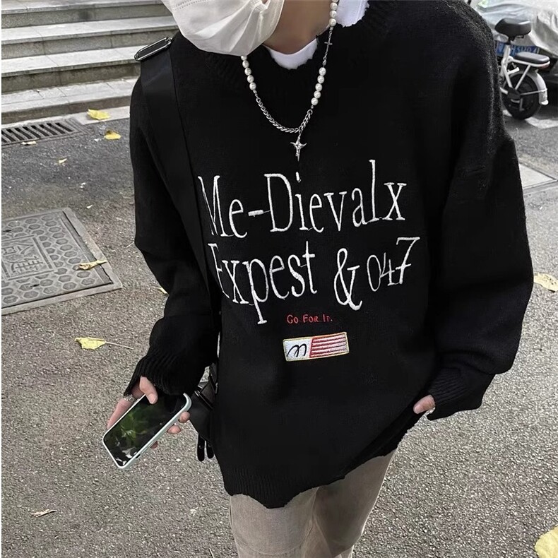 【有货】DM243-P55美式高街复古破洞刺绣毛衣男女秋冬版针织毛衫,男装针织衫/毛衣,星座603-2