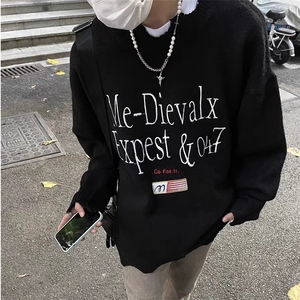 【有货】DM243-P55美式高街复古破洞刺绣毛衣男女秋冬版针织毛衫图片