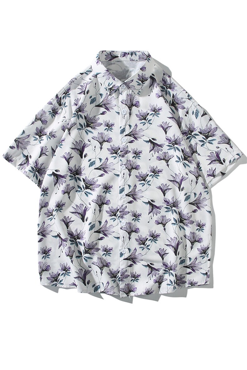 精品花衬衫大码男短袖夏季痞帅休闲上衣服外套翻领衬衣A012/P35,男装衬衫,电商A012
