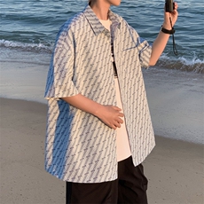 C0062-P40夏季新款满印潮流翻领短袖衬衫，男装T恤，星座109