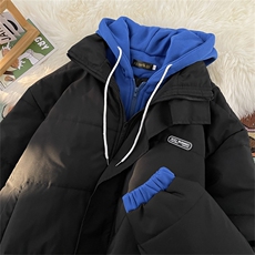F20-P76冬季潮流百搭面包服外套假两件棉服男港风bf拼接连帽棉衣，男装棉衣，星座512-6