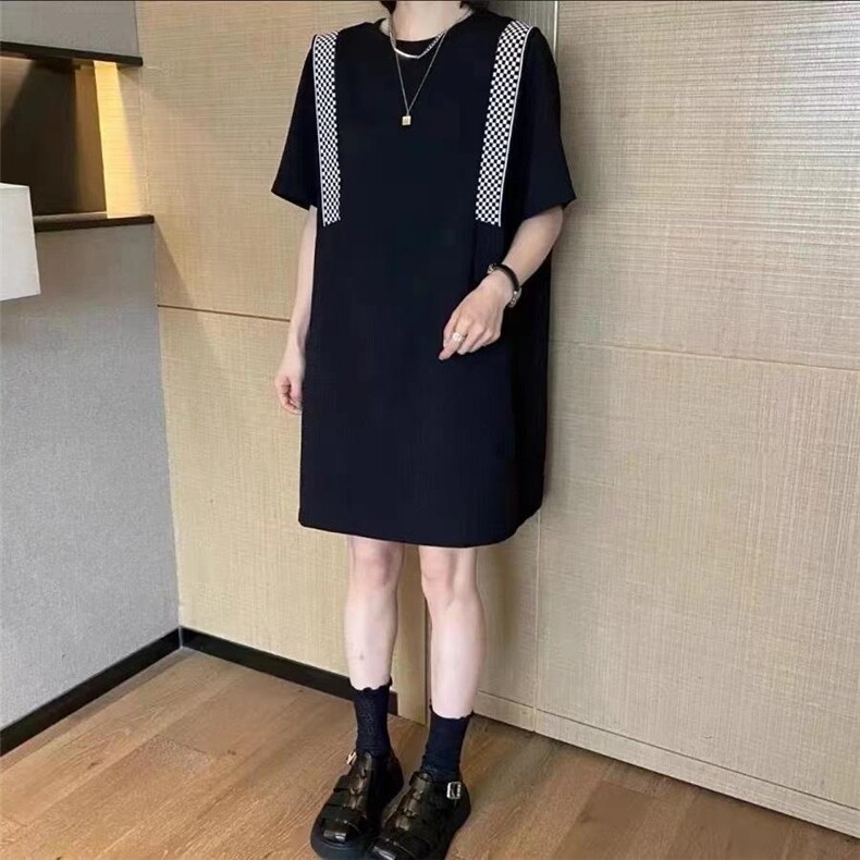 夏季新款欧洲站洋气拼格子连衣裙,女装连衣裙,L·H·X