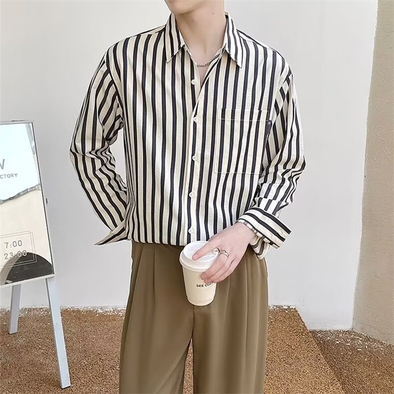 竖条纹衬衣春装新品男士商务休闲坠感ins条纹衬衫男CS213-P45有货,男装衬衫,星座302B-2