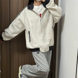 抖音得物高品质26春装美式高街重磅结构拼接织带立领卫衣外套CM42图片