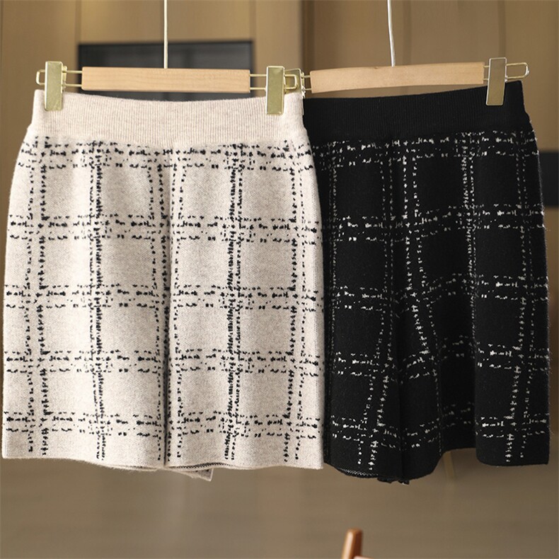 2024年秋季修身时尚气质格子高腰百搭短裤，女装短裤/热裤，玛莎羊绒