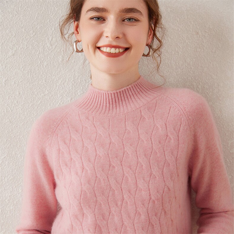 双股加厚羊绒衫女半高领套头羊绒毛衣秋冬宽松长袖针织打底衫厚，女装羊绒衫，轩妮羊绒