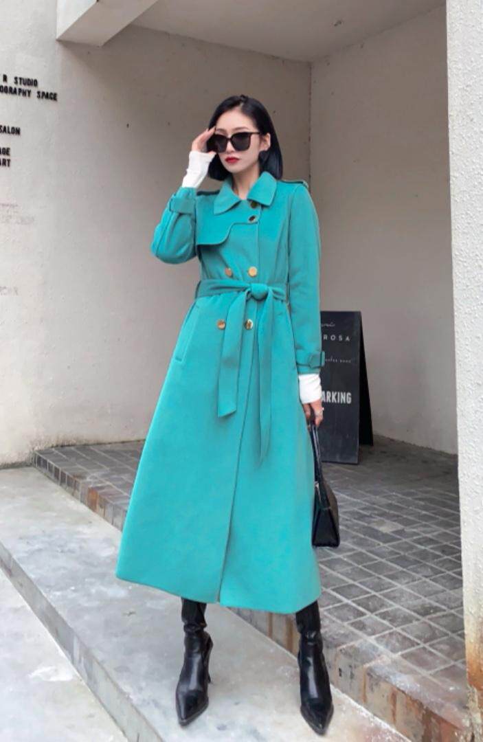 文秀家升级款双面羊绒风衣长款通勤修身韩版时尚酷飒风，女装风衣，陆氏青云