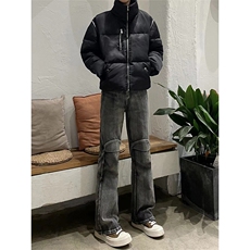 B221美式ins高街暗黑个性拼接微喇牛仔裤LK24155-P65控88，男装牛仔裤，电商B221