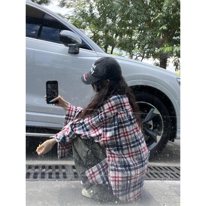 【有货】破坏感格子长袖衬衫男女设计感高级宽松外套B407CC-特P45图片