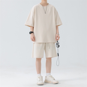 夏季新款纯色短袖短裤套装青少年简约休闲套装 TZ6140图片