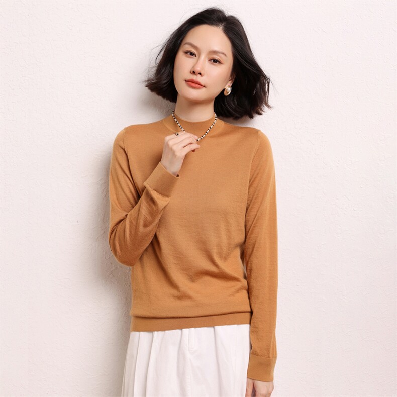 100纯山羊绒超细精纺系列68支精纺半高领打底衫羊绒衫女,女装羊绒衫,江帆羊绒