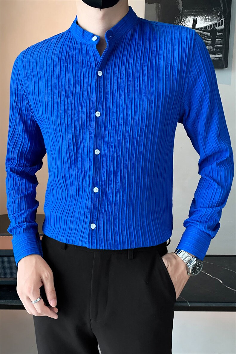 301A-1/C01/P552024秋季新款男士修身纯色立领店主风长袖衬衫,男装衬衫,星座301A-1